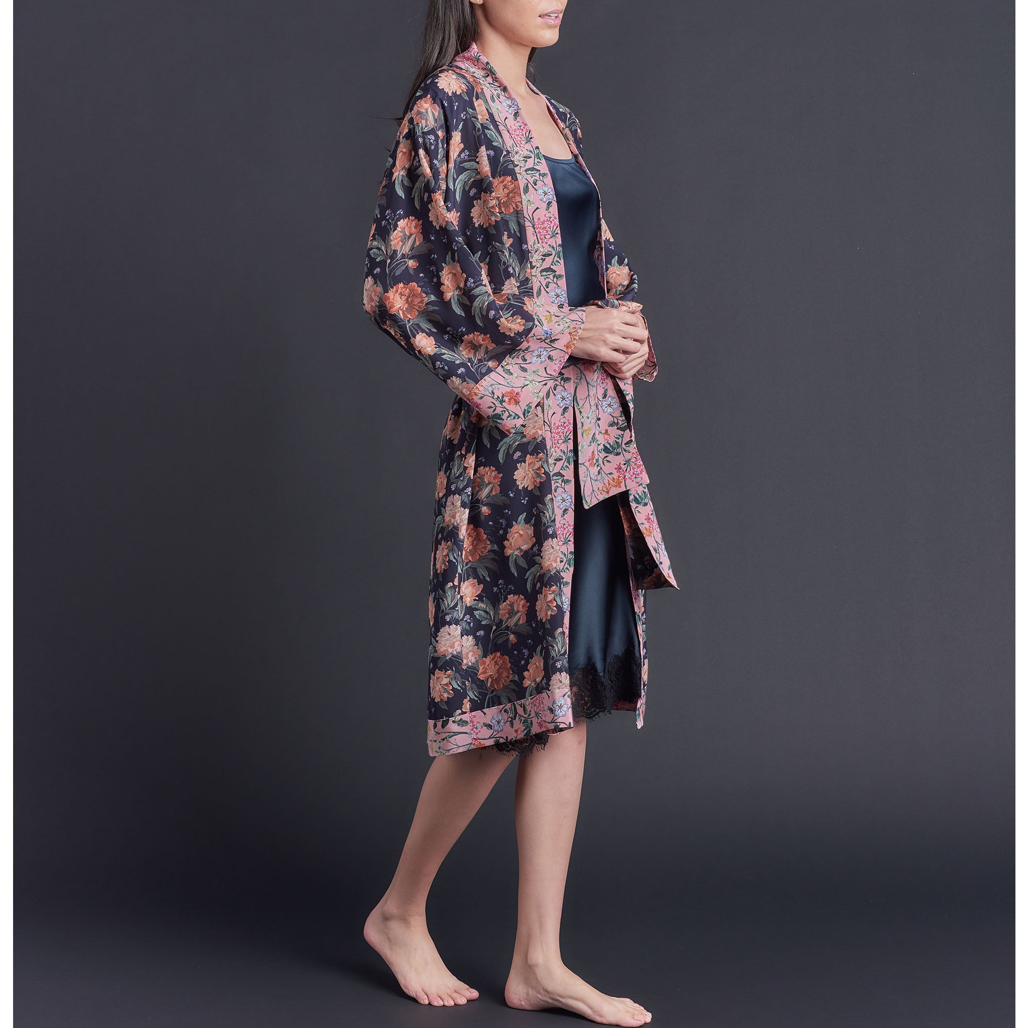 Selene Knee Length Robe in Decadent Dreams Liberty Print Silk Crepe De Chine