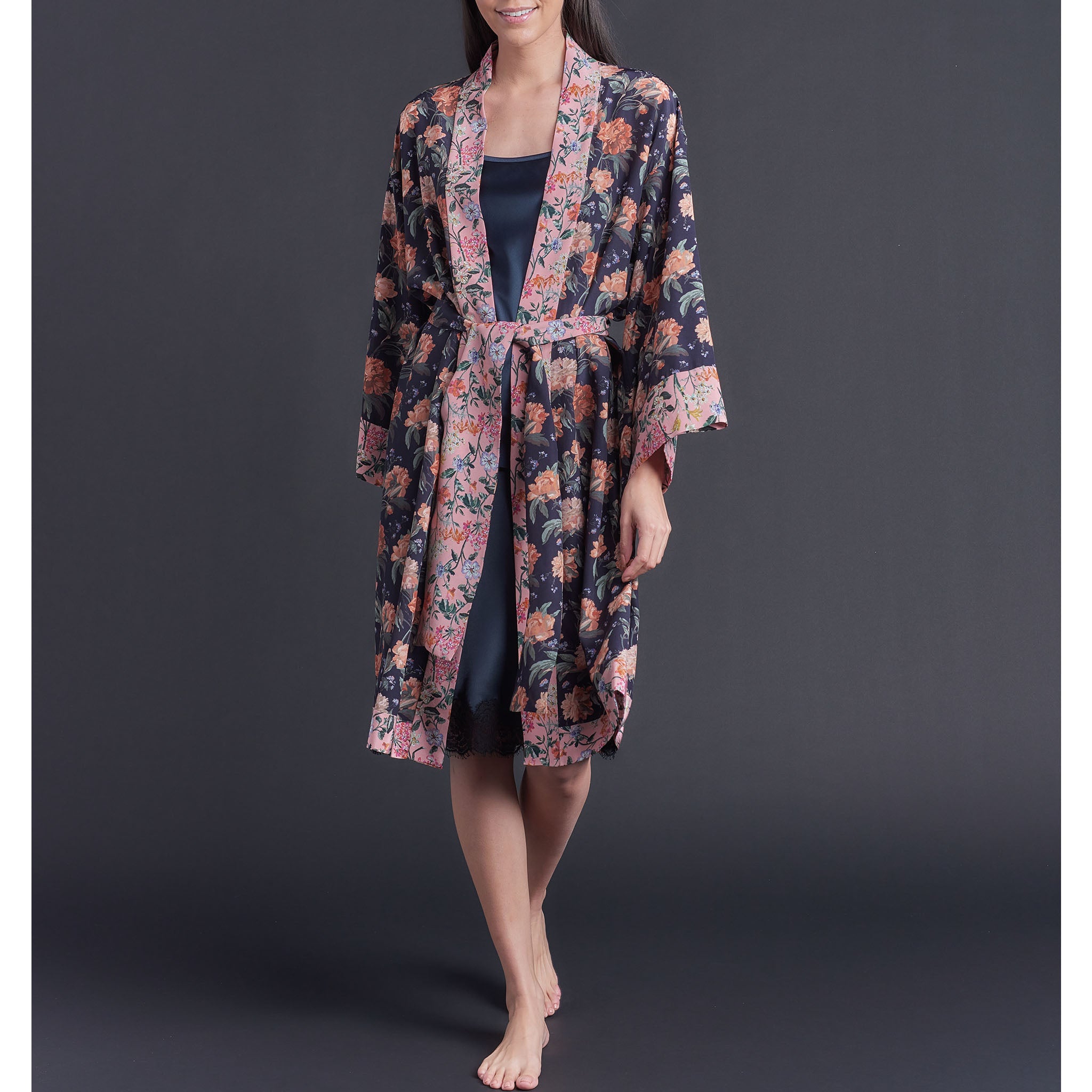 Selene Knee Length Robe in Decadent Dreams Liberty Print Silk