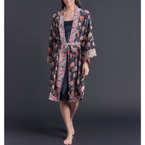 Selene Knee Length Robe in Decadent Dreams Liberty Print Silk Crepe De Chine