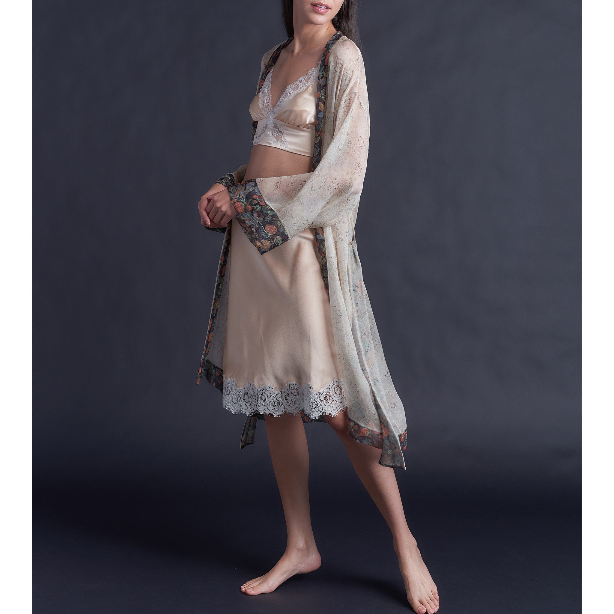 Selene Knee Length Robe in Print Block Dulwich Park Liberty Silk Crinkle Chiffon