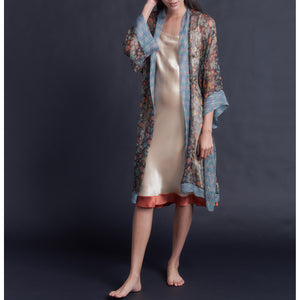 Celeste Tea Length Slip Dress in Color Block Cinnabar Silk Charmeuse