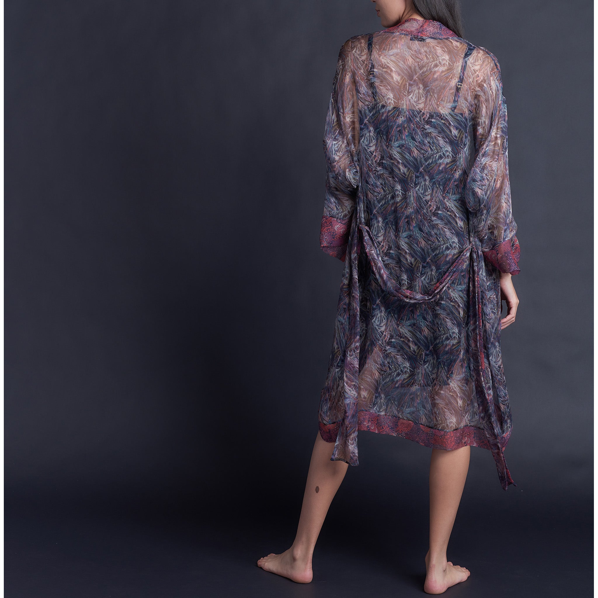 Selene Knee Length Robe in Print Block Saxby Liberty Silk Crinkle Chiffon