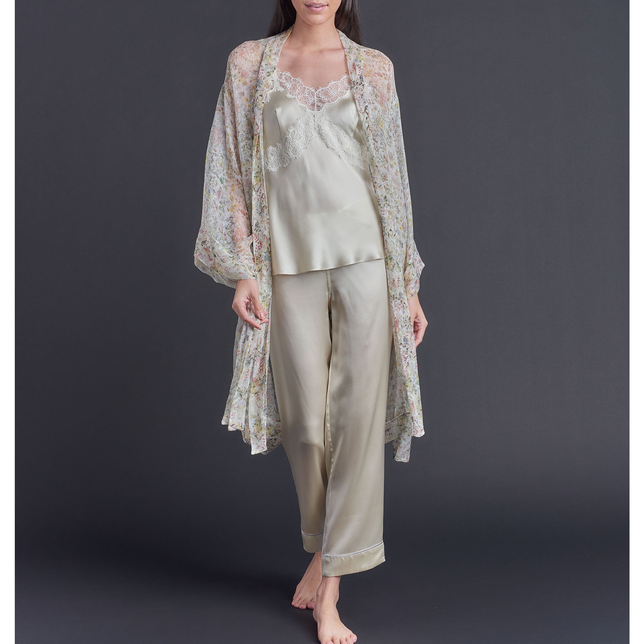 Selene Knee Length Robe in Print Block Wildflower  Liberty Silk Crinkle Chiffon
