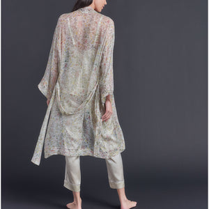 Selene Knee Length Robe in Print Block Wildflower  Liberty Silk Crinkle Chiffon