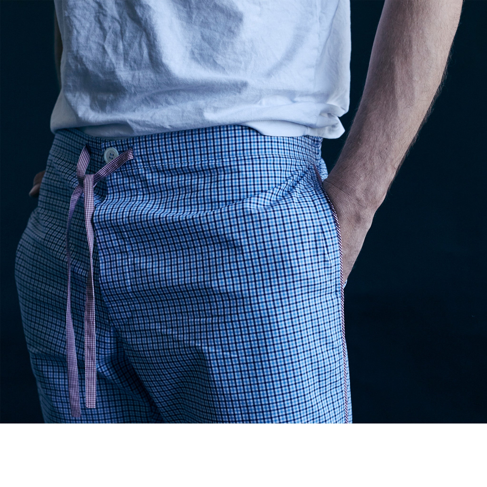 Saturn Pajama Pant in Blue Micro Check Italian Cotton