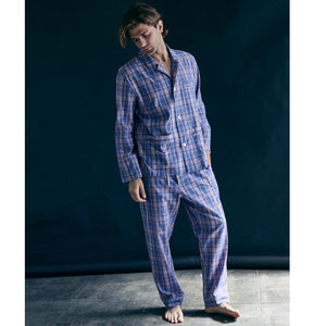 Saturn Pajama Pant in Blue Plaid Italian Cotton