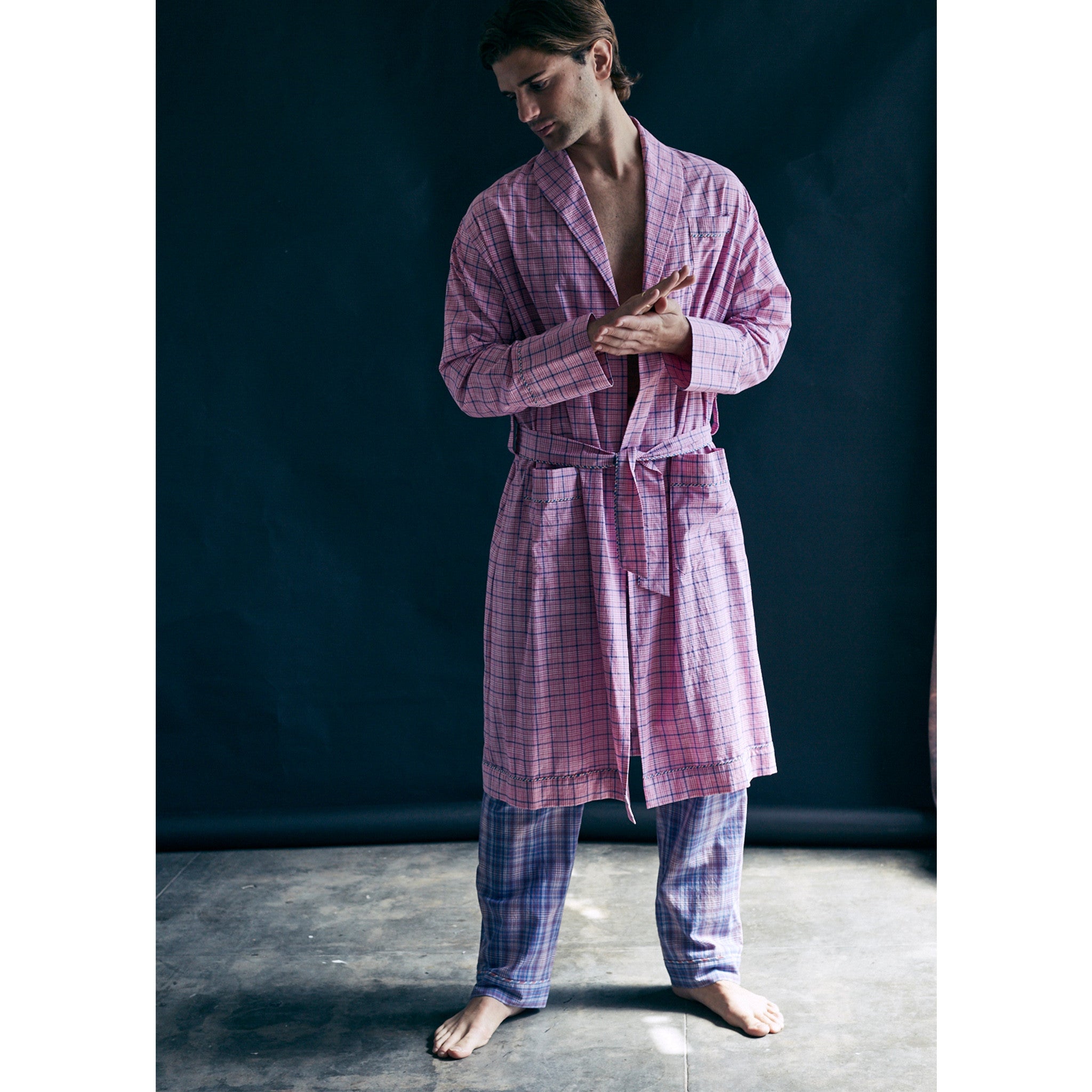 Janus Robe in Pink Check Italian Cotton