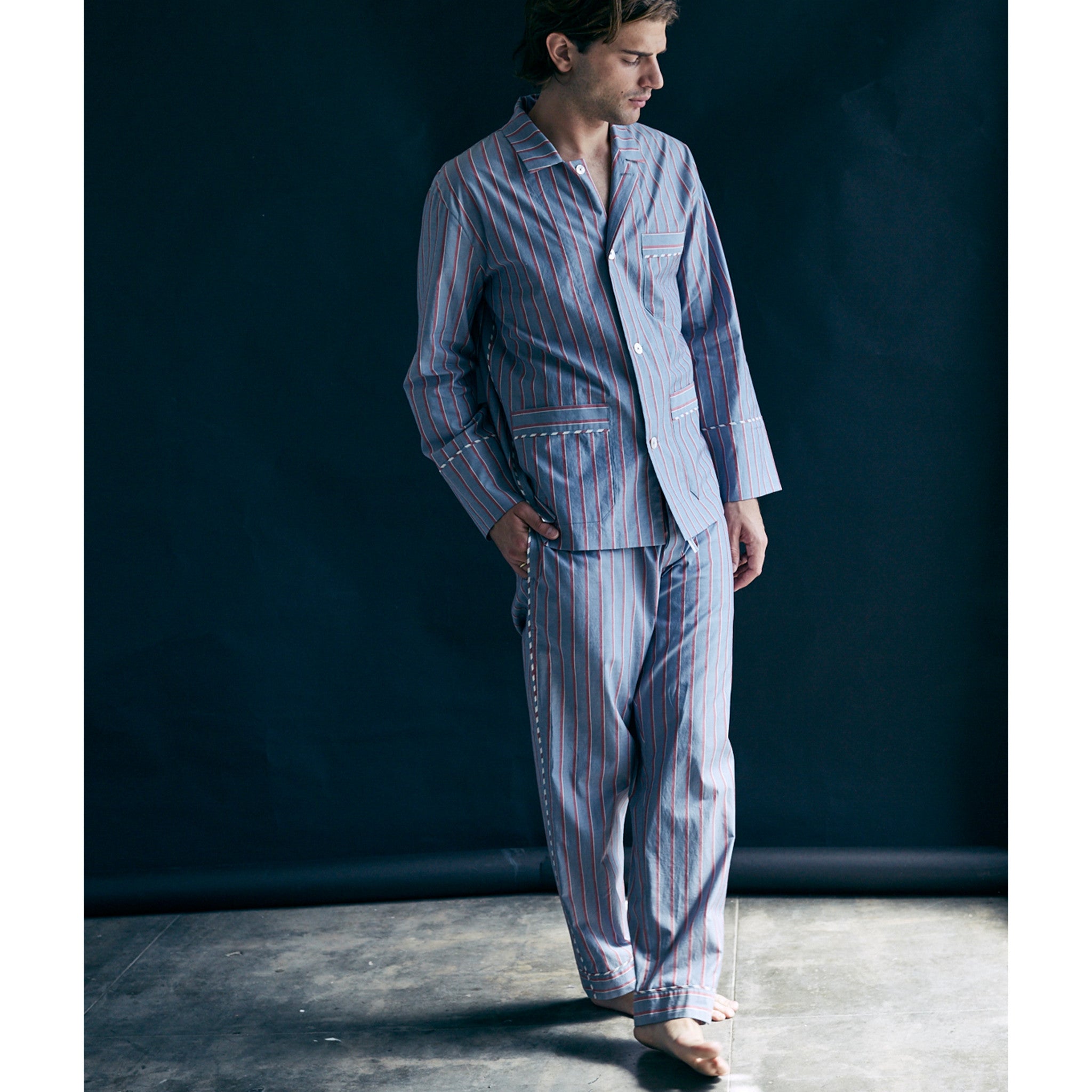 Saturn Pajama Pant in Grey and Red Stripe Italian Cotton – LFrank