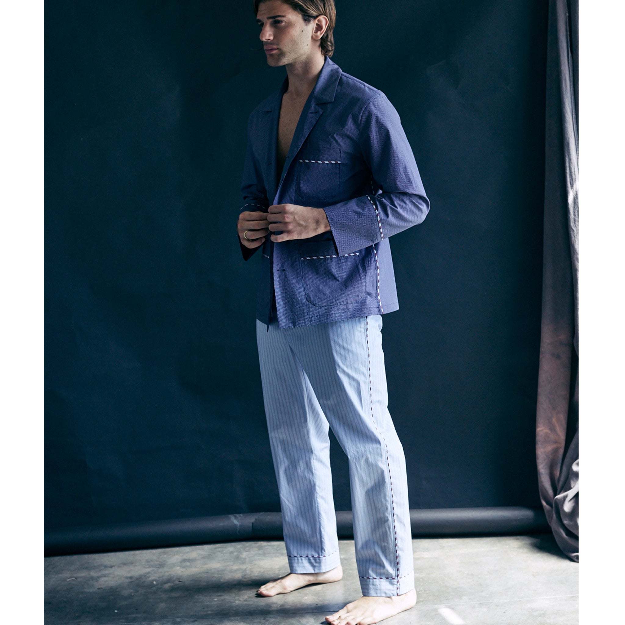 Hyperion Pajama Shirt in Blue Micro Print Italian Cotton