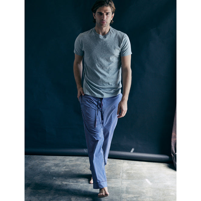 Saturn Pajama Pant in Blue and White Stripe Italian Cotton