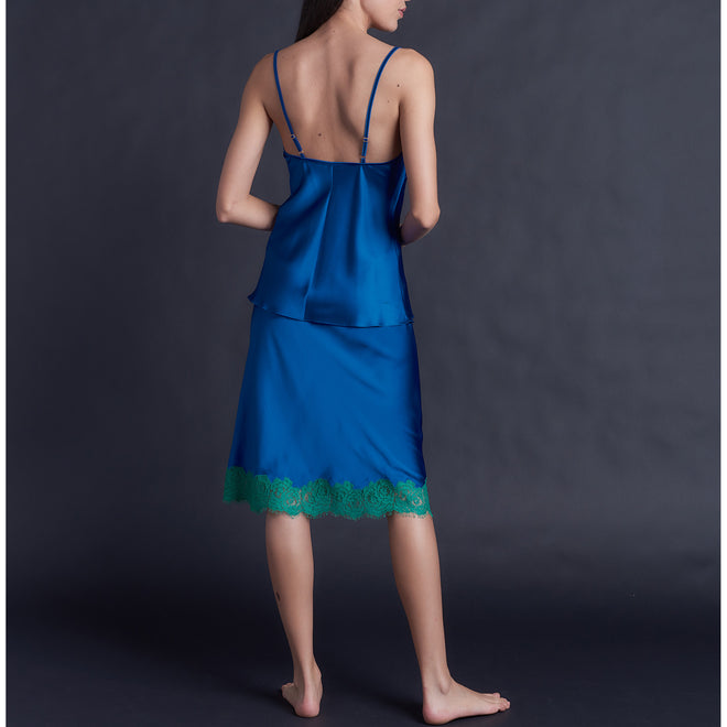 Kali Half Slip in Tanzanite Silk Charmeuse with Lace