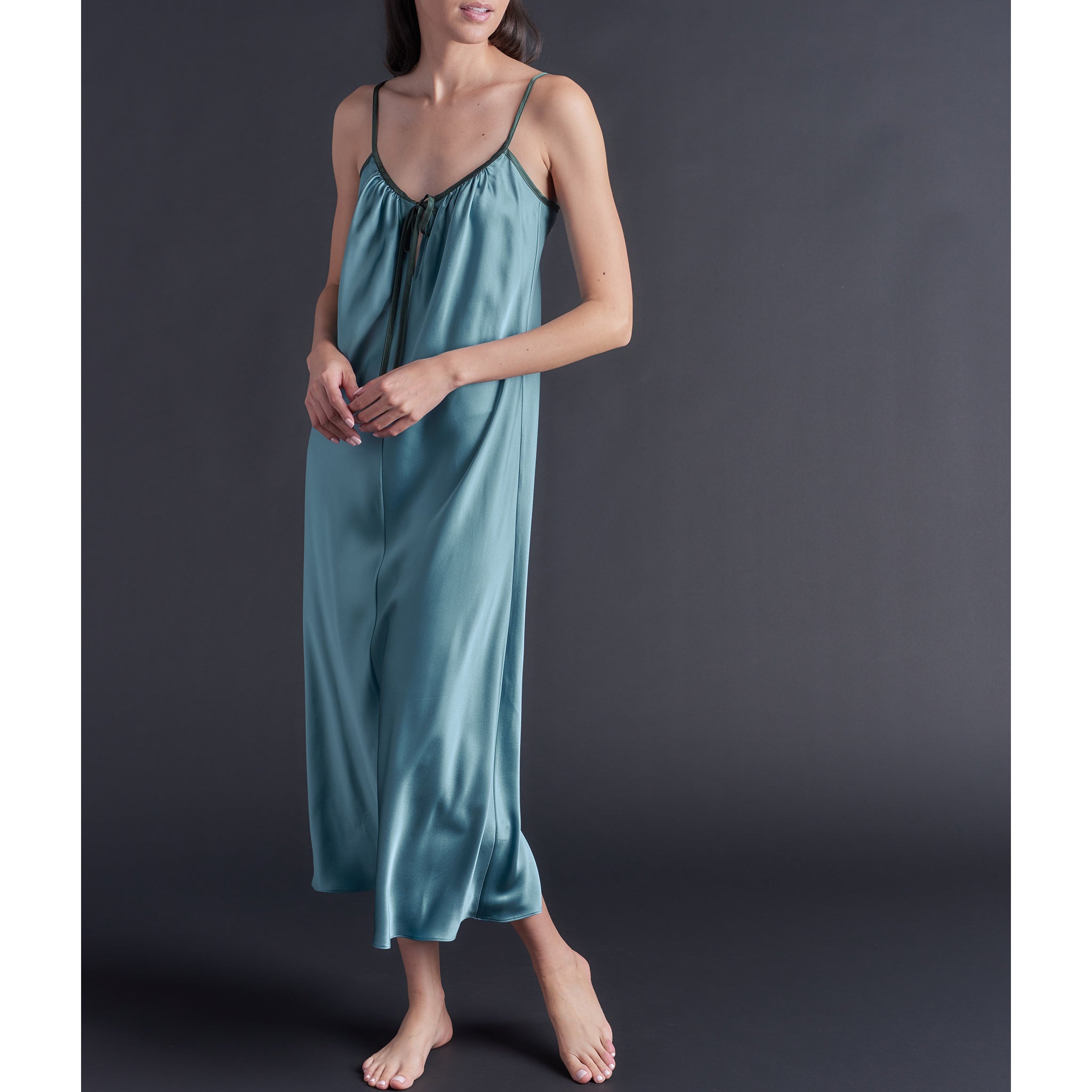 Thea Paneled Slip Dress in French Blue Bias Silk Charmeuse