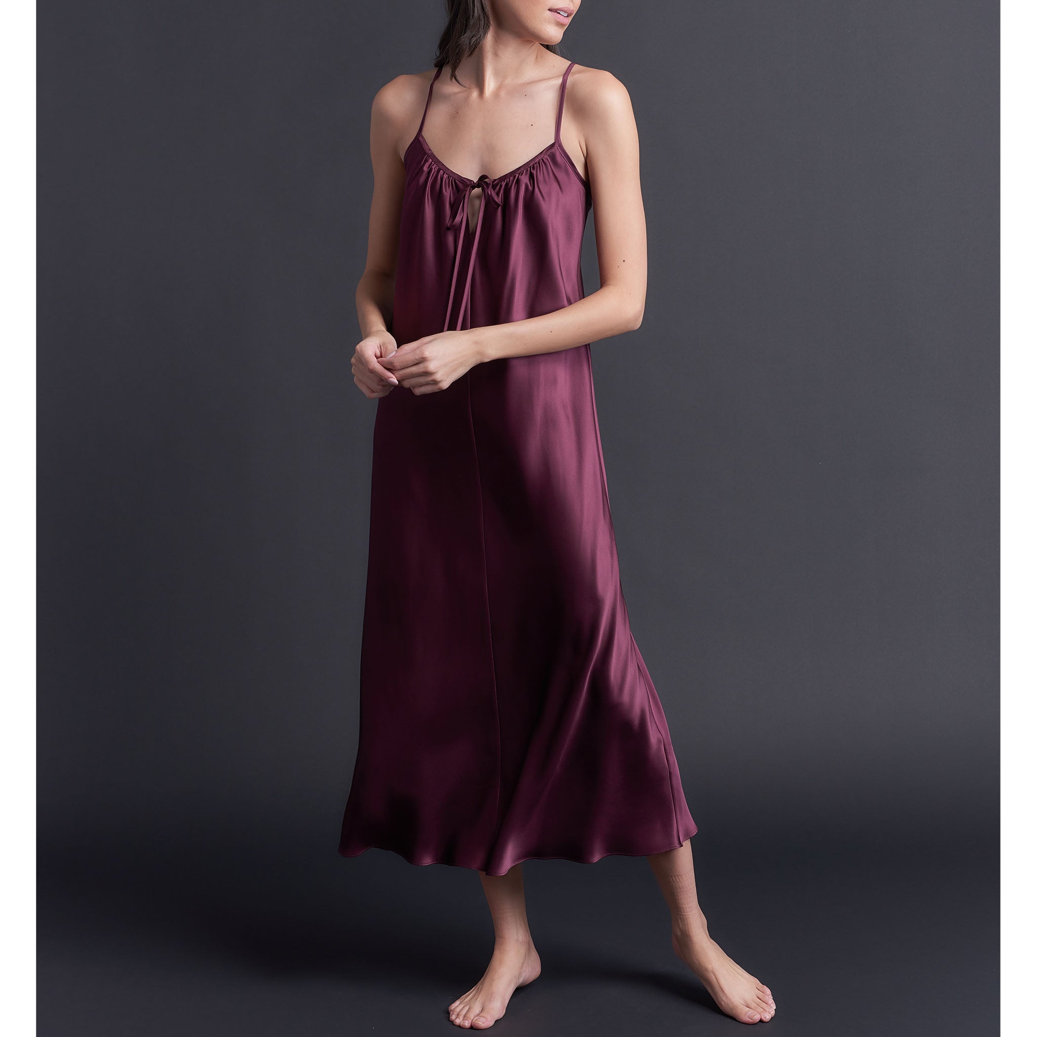 Paneled Slip Dress in Garnet Bias Silk Charmeuse
