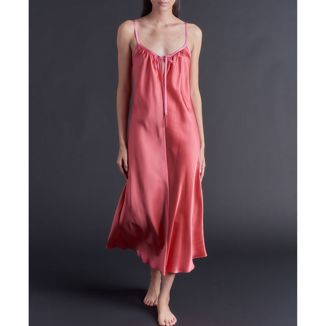 Paneled Slip Dress in Hisbiscus Bias Silk Charmeuse