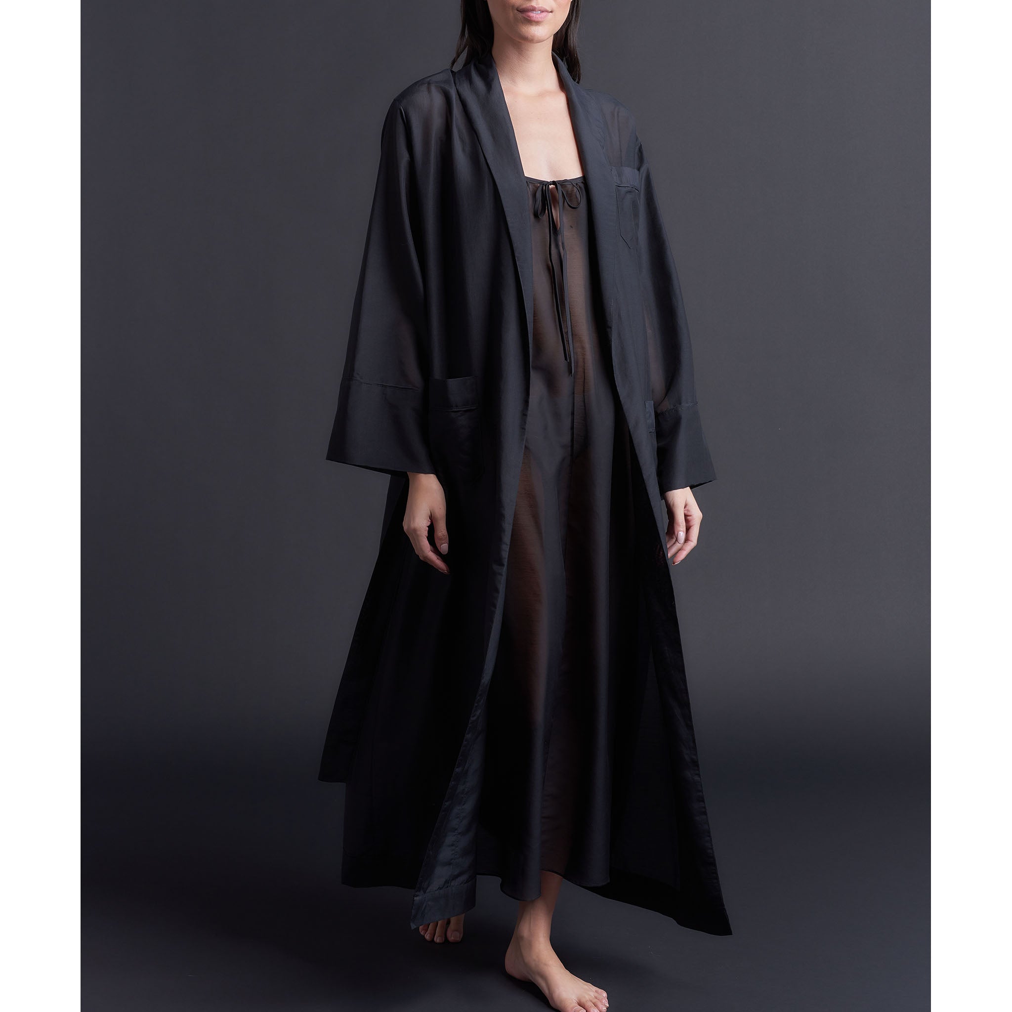 Thea Paneled Slip Dress in Black Silk Cotton Voile