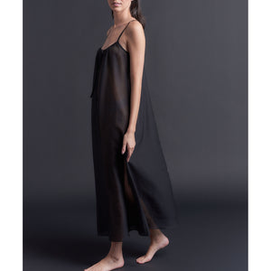 Thea Paneled Slip Dress in Black Silk Cotton Voile