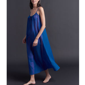 Thea Paneled Slip Dress in Tanzanite Silk Cotton Voile