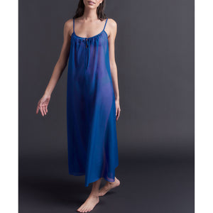 Thea Paneled Slip Dress in Tanzanite Silk Cotton Voile
