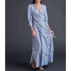 Vesta Wrap Dress in Blue Cotton Stripe