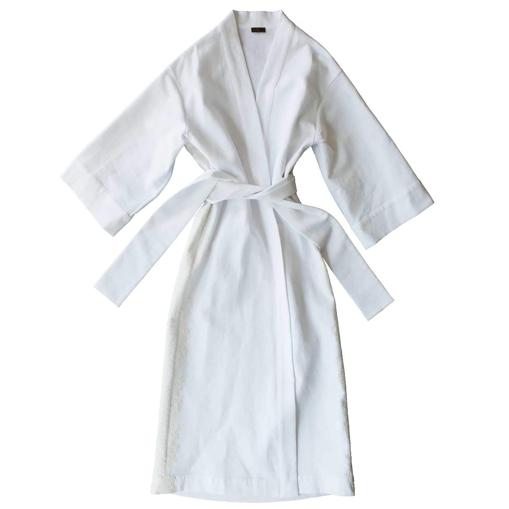 Asteria Kimono Robe in Swiss Cotton Waffle Pique with Lace