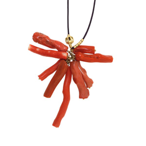 A Coral Cluster Pendant with Gold Beads