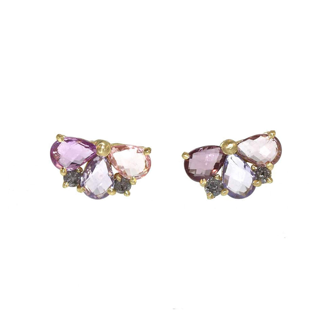Half-Bloom Sapphire and Diamond Stud Earrings