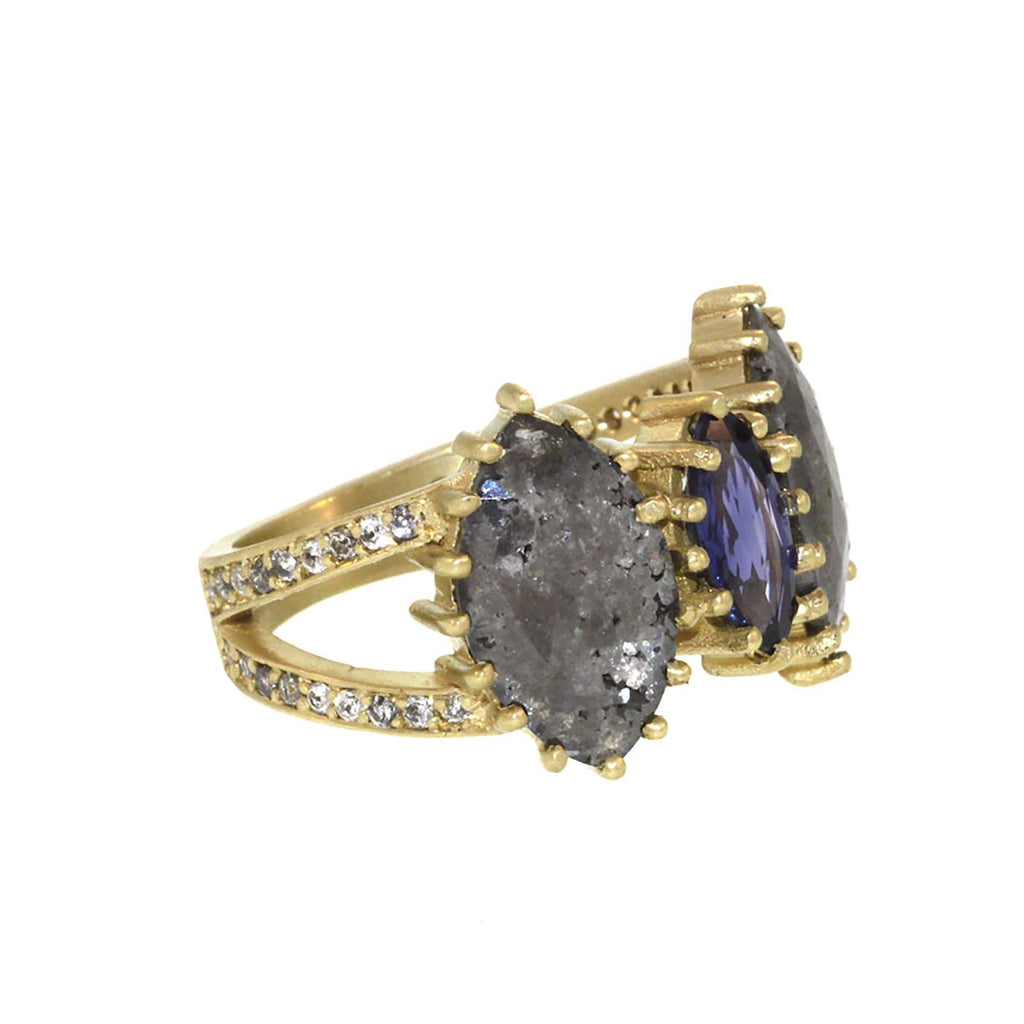 The Blue Sapphire and Rose Cut Diamond Slice Ring