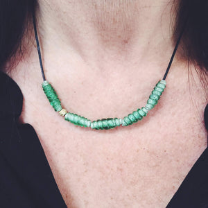 Green Spiral Glass Bead Necklace